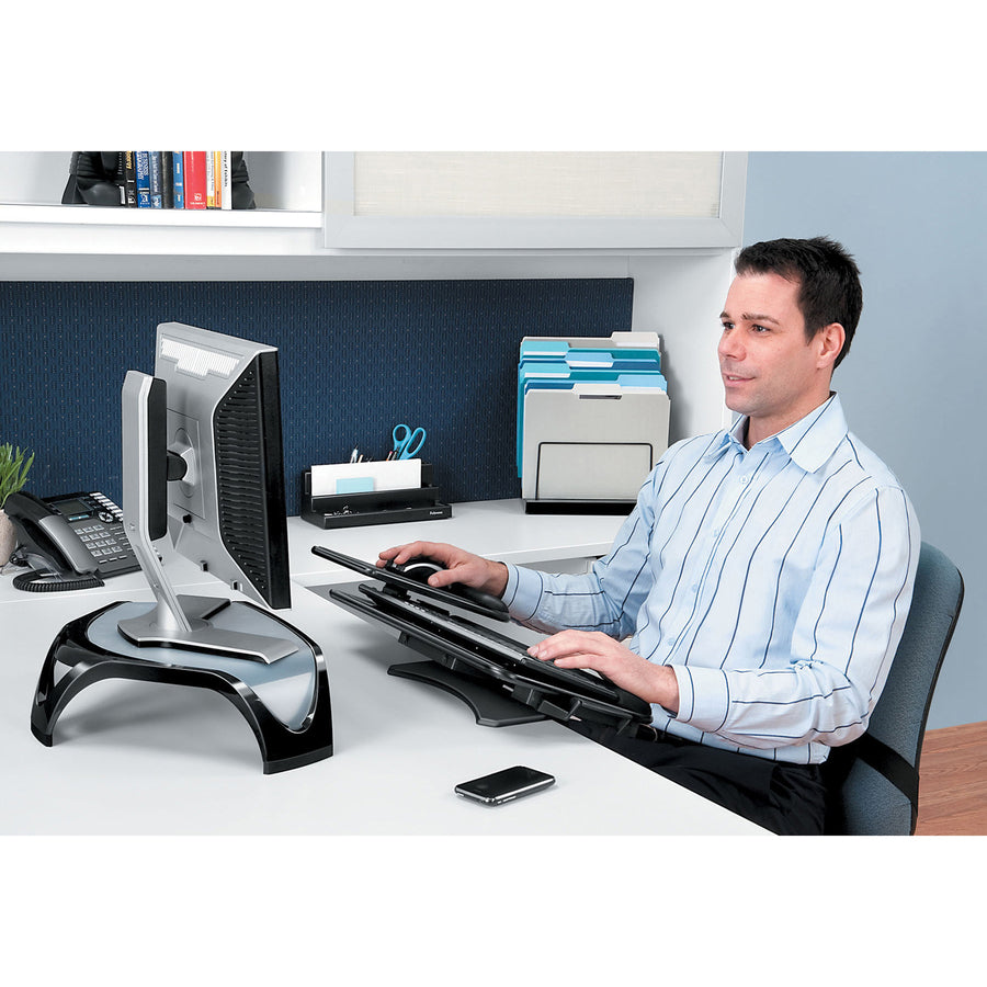 Fellowes Tilt 'n Slide Keyboard Manager - 3.4" Height x 11.5" Width x 29.3" Depth - Black - 1 - 