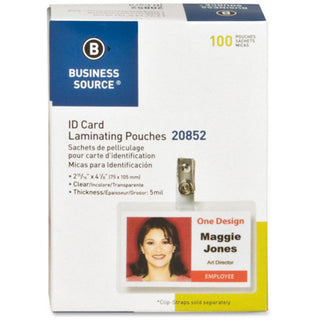 Business Source Government ID Laminating Pouches - Laminating Pouch/Sheet Size: 2.94" Width x 4.13" Length x 5 mil Thickness - for Photo, ID Badge, Recipe - Pre-trimmed - Clear - 100 / Box - 