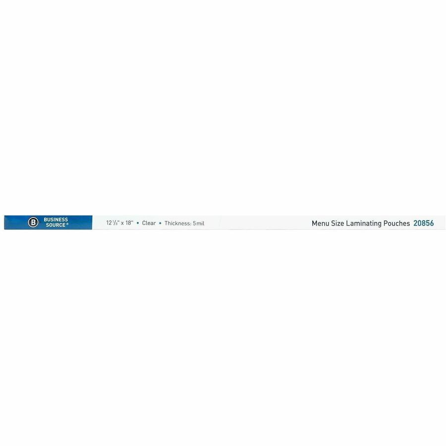 Business Source 5 mil Menu-size Laminating Pouches - Laminating Pouch/Sheet Size: 12.13" Width x 18" Length x 5 mil Thickness - for Document, ID Badge, Photo, Recipe, Recipe Card - Pre-trimmed - Clear - 50 / Box