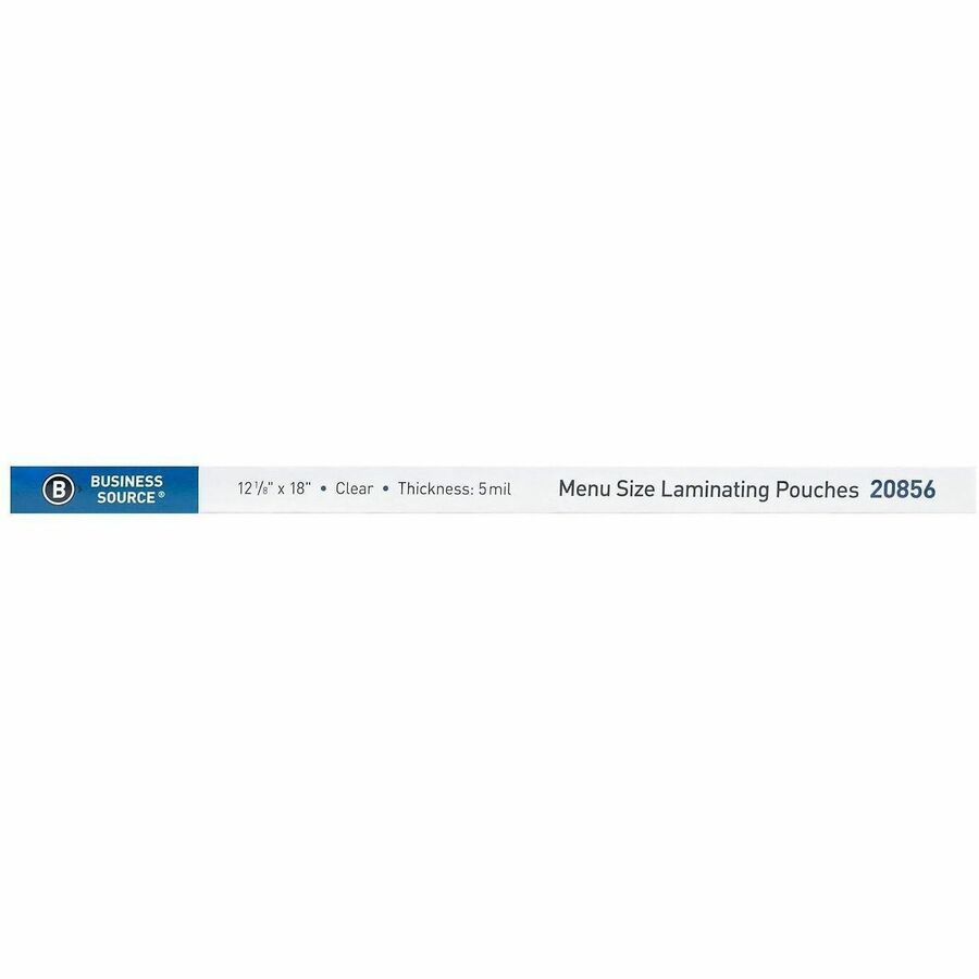 Business Source 5 mil Menu-size Laminating Pouches - Laminating Pouch/Sheet Size: 12.13" Width x 18" Length x 5 mil Thickness - for Document, ID Badge, Photo, Recipe, Recipe Card - Pre-trimmed - Clear - 50 / Box