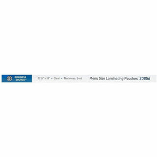 Business Source 5 mil Menu-size Laminating Pouches - Laminating Pouch/Sheet Size: 12.13" Width x 18" Length x 5 mil Thickness - for Document, ID Badge, Photo, Recipe, Recipe Card - Pre-trimmed - Clear - 50 / Box