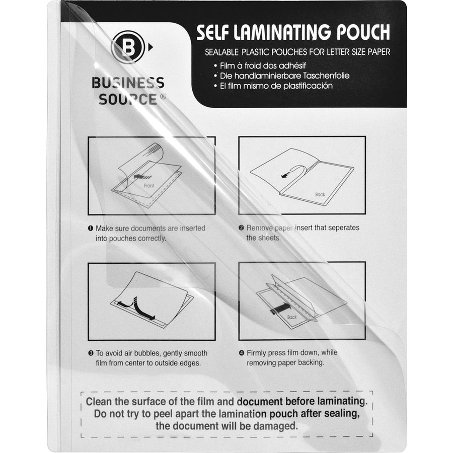 Business Source Laminating Document Pouches - Laminating Pouch/Sheet Size: 9" Width x 11.50" Length x 8 mil Thickness - for Document, ID Badge, Photo, Recipe - Pre-trimmed - Clear - 50 / Box - 
