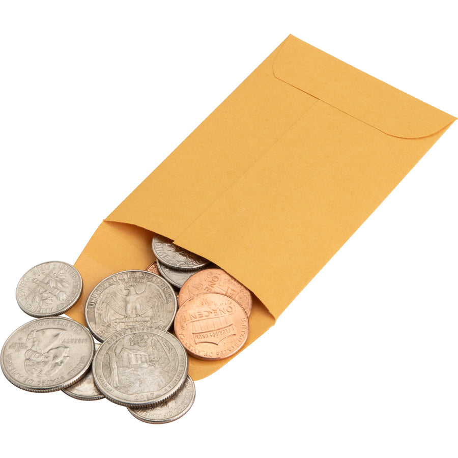 Business Source Small Coin Kraft Envelopes - Coin - #1 - 2 1/4" Width x 3 1/2" Length - 20 lb - Gummed - Kraft - 500 / Box - Brown Kraft - 