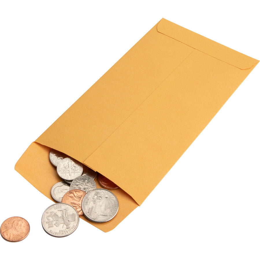 Business Source Little Coin No. 7 Kraft Envelopes - Coin - #7 - 3 1/2" Width x 6 1/2" Length - 28 lb - Gummed - Kraft - 500 / Box - Brown Kraft - 