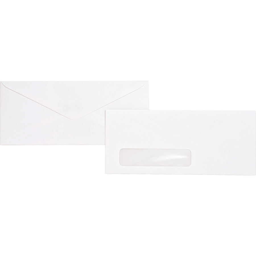 Business Source No. 10 Diagonal Seam Window Envelopes - Single Window - #10 - 4 1/8" Width x 9 1/2" Length - 24 lb - Gummed - Wove - 500 / Box - White - 