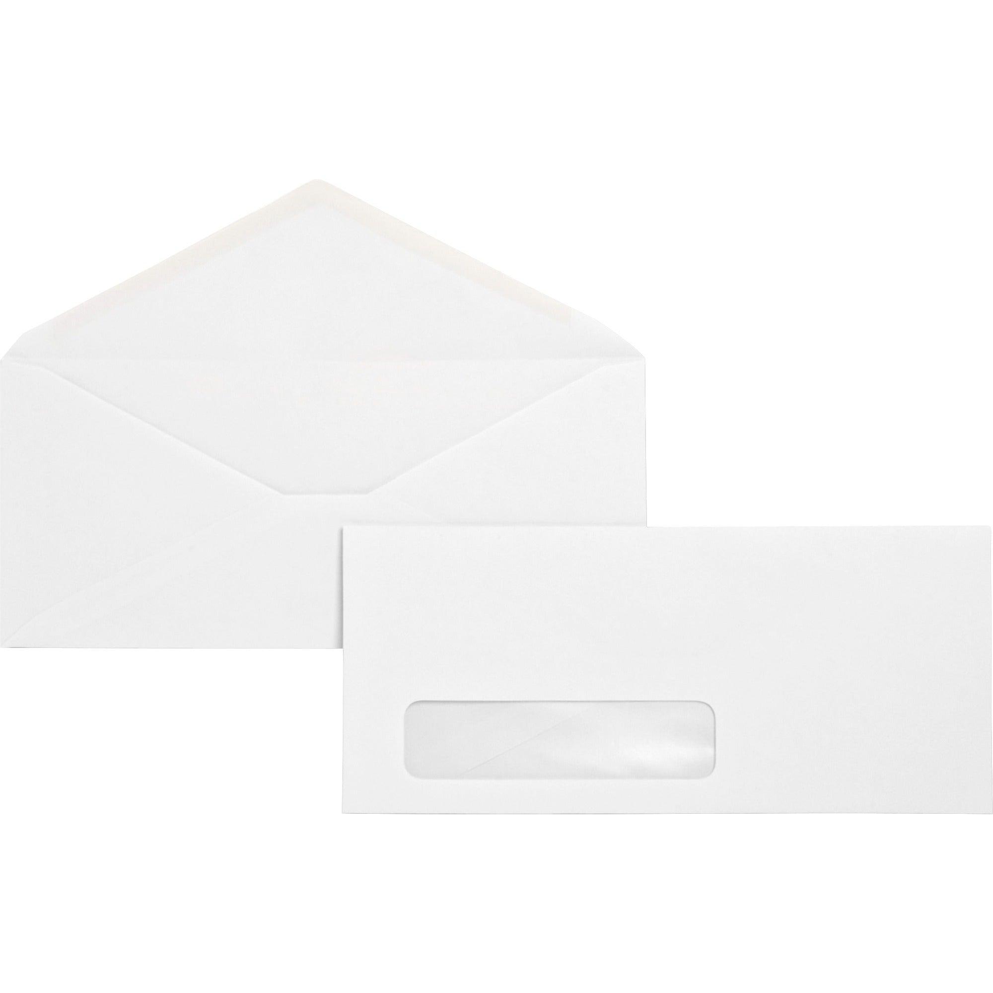 Business Source No. 10 Diagonal Seam Window Envelopes - Single Window - #10 - 4 1/8" Width x 9 1/2" Length - 24 lb - Gummed - Wove - 500 / Box - White - 