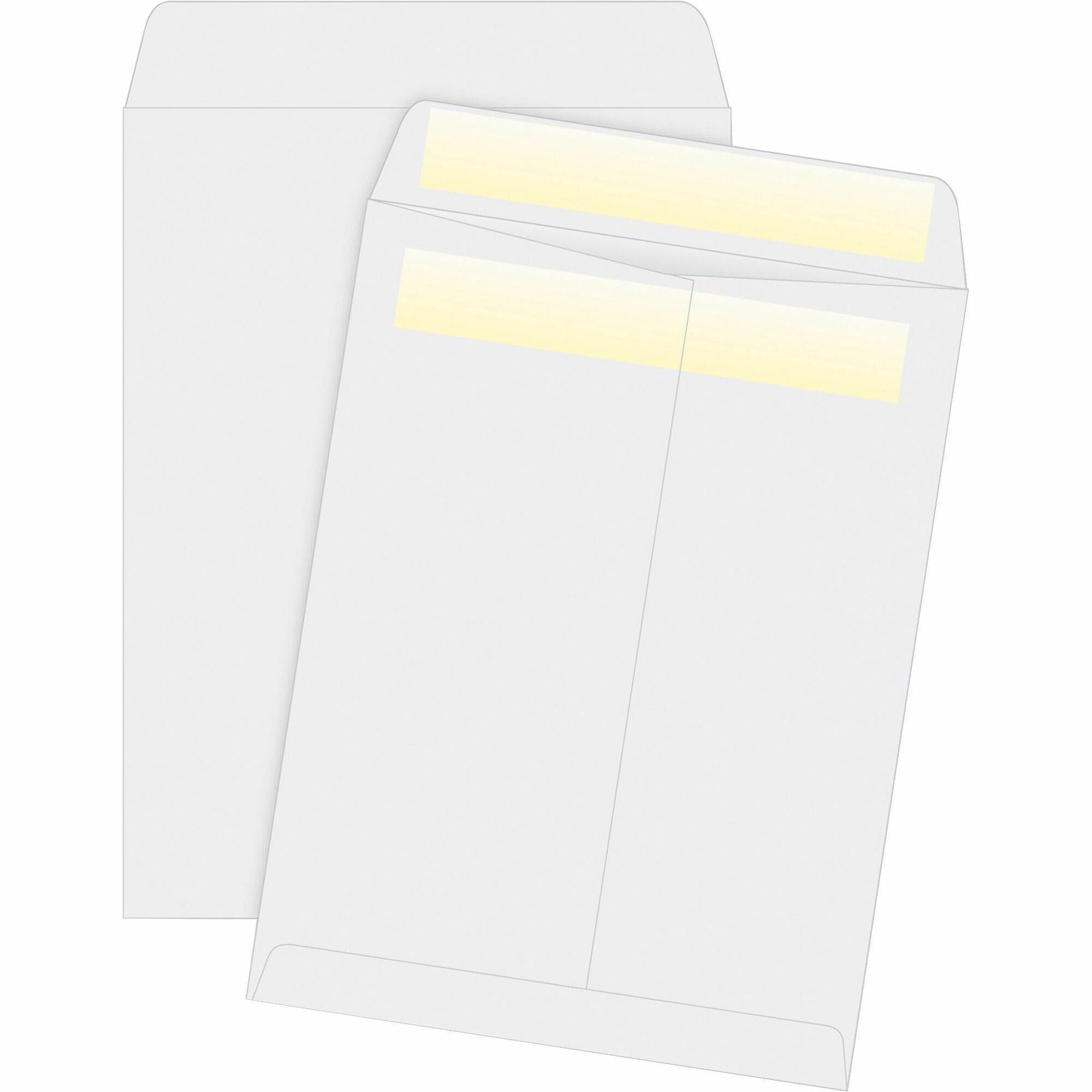 Business Source Press/Seal Catalog Envelopes - Catalog - 9" Width x 12" Length - 28 lb - Self-sealing - 100 / Box - White - 