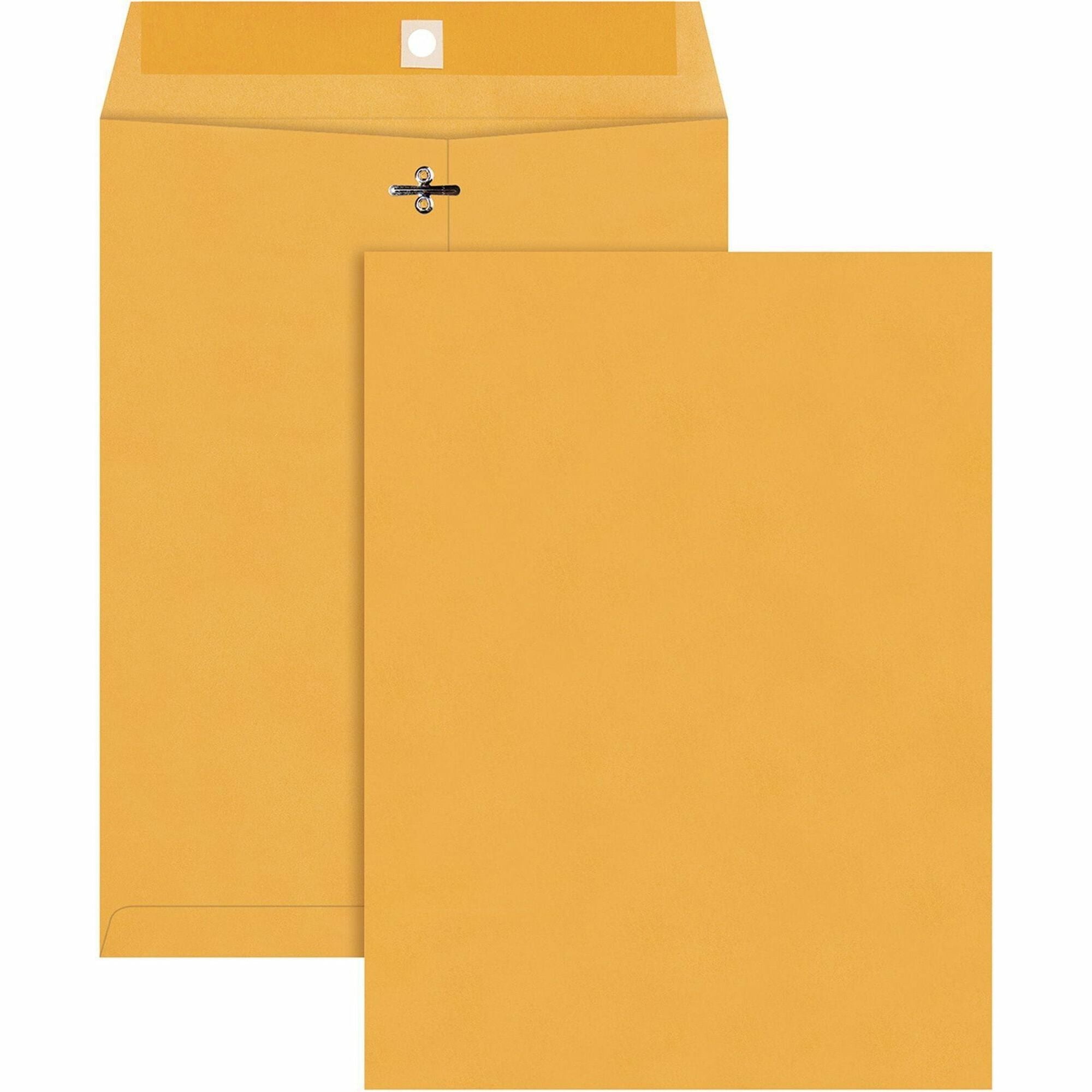 Quality Park 9 x 12 High Bulk Clasp Envelopes with Deeply Gummed Flaps - Clasp - 9" Width x 12" Length - Gummed - Kraft - 100 / Box - Brown Kraft - 