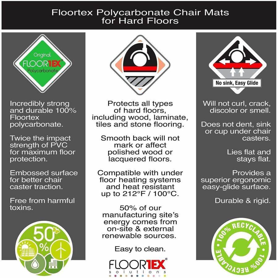 Ultimat XXL Polycarbonate Rectangular Chair Mat for Hard Floors - 60" x 79" - Clear XXL Rectangular Polycarbonate Chair Mat for Hard Floor - 79"L x 60"W x 0.075"D