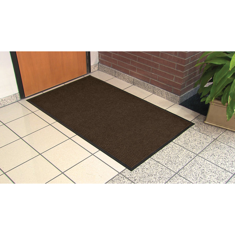 Genuine Joe Gold Dual-Rib Hard Surface Floor Mat - Hard Floor - 60" Length x 36" Width - Polypropylene, Vinyl - Chocolate - 1Each - 