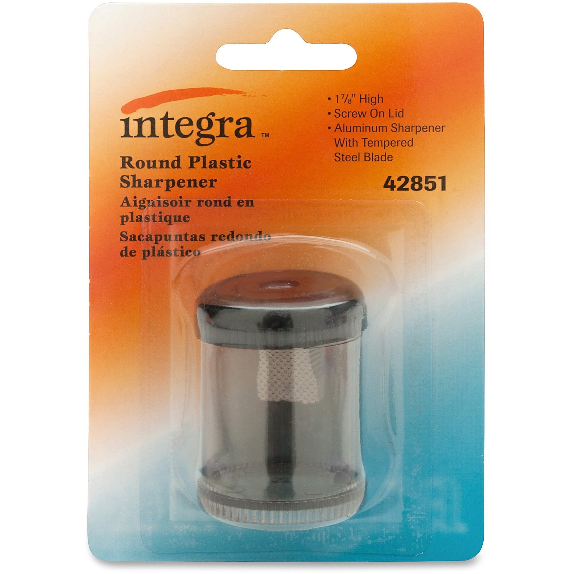 Integra Handheld 1-hole Pencil Sharpener Canister - Desktop, Handheld - 1 Hole(s) - Plastic, Aluminum - Smoke - 1 Each - 