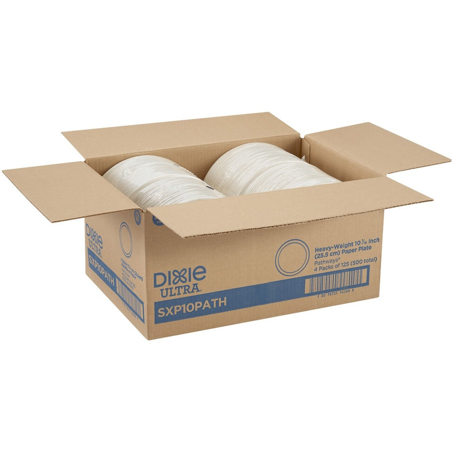 Dixie Ultra Pathways 10-1/16" Heavyweight Paper Plates by GP Pro - 125 / Pack - Serving - Microwave Safe - White - Paper Body - 125 / Pack