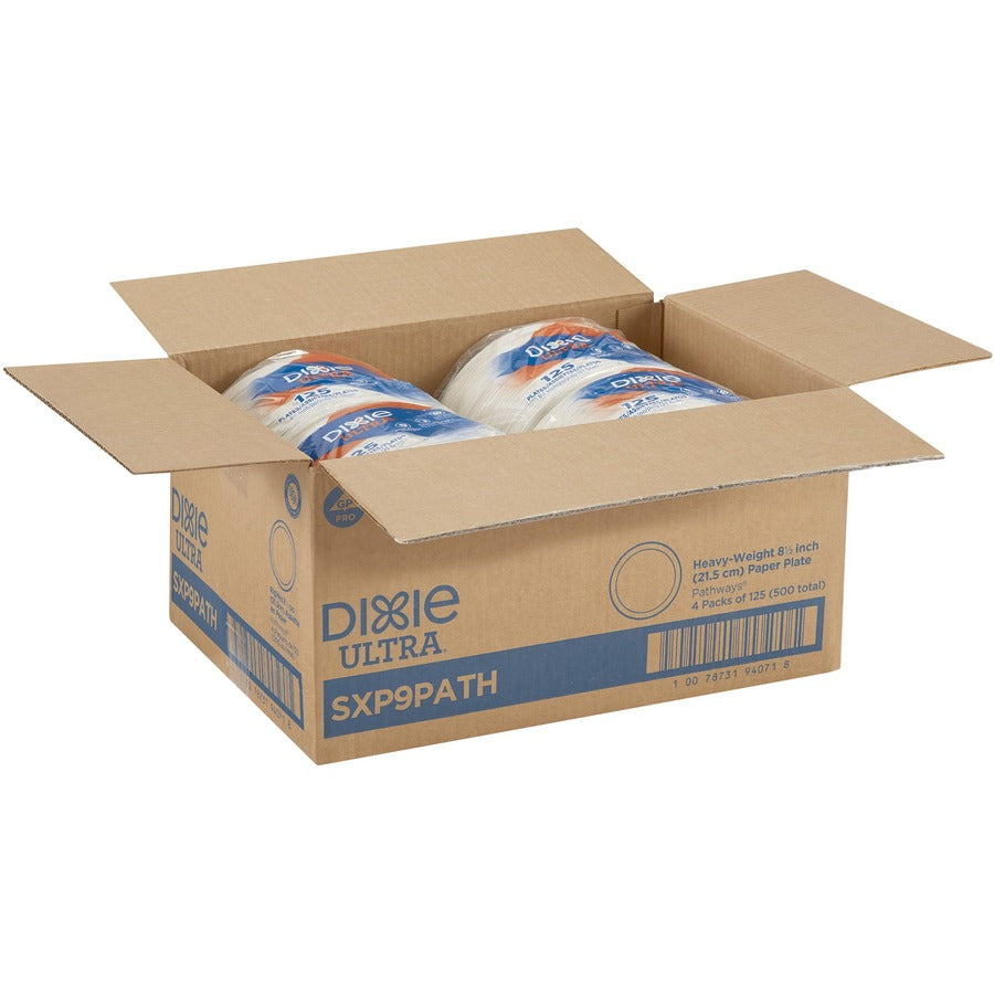 Dixie Ultra Pathways 8-1/2" Heavyweight Paper Plates by GP Pro - 125 / Pack - Serving - Microwave Safe - White - Paper Body - 4 / Carton