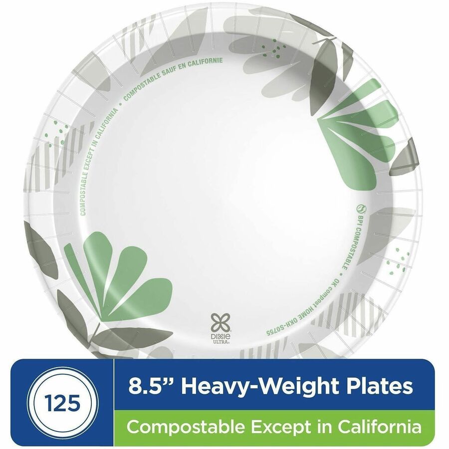 Dixie Ultra Pathways 8-1/2" Heavyweight Paper Plates by GP Pro - 125 / Pack - Serving - Microwave Safe - White - Paper Body - 4 / Carton