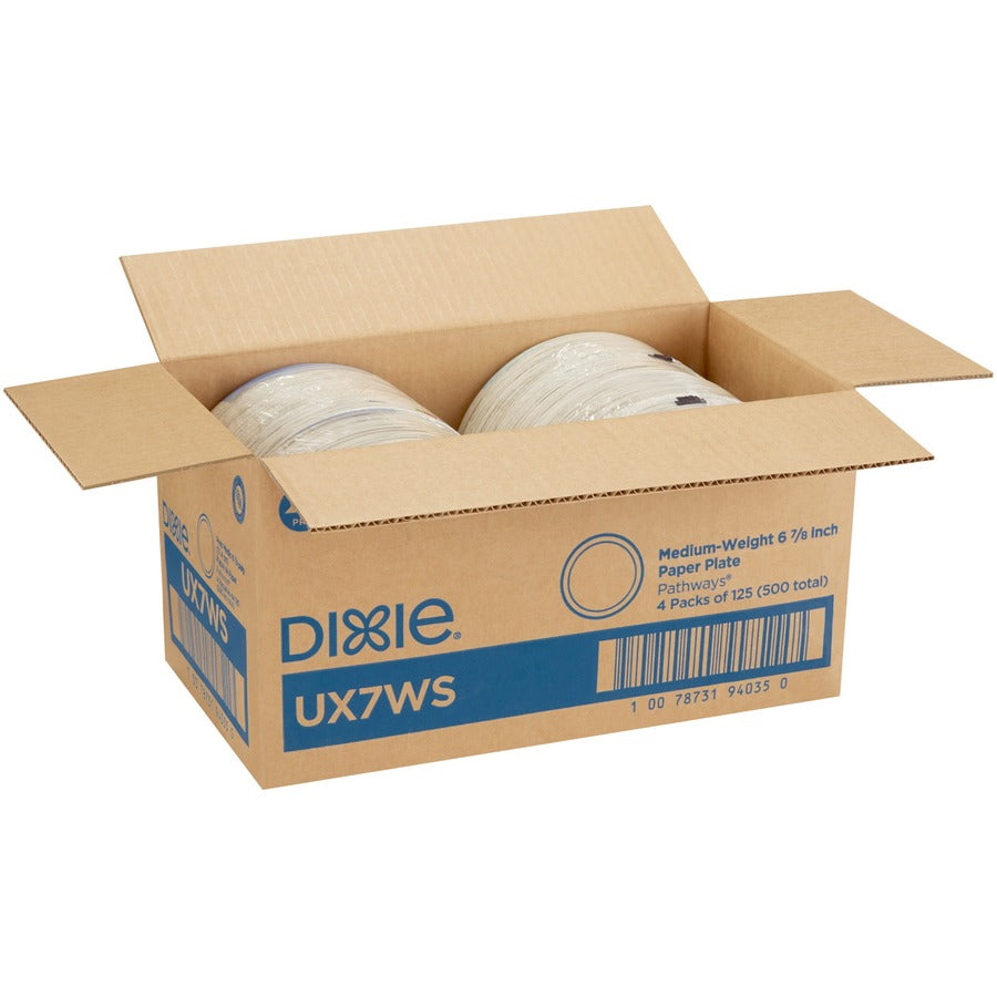 Dixie Pathways 7" Medium-weight Paper Plates by GP Pro - 125 / Pack - White - Paper Body - 4 / Carton