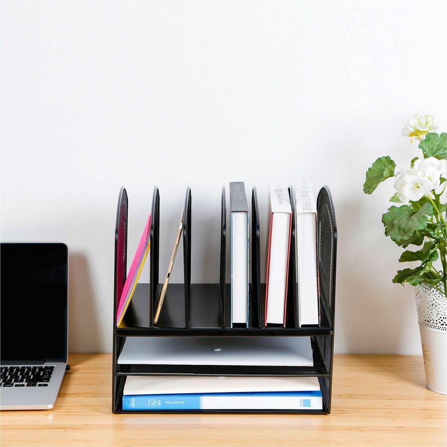 Lorell Mesh Desk Organizer - 8 Compartment(s) - Sturdy - Powder Coated - Black - Steel - 1 Each