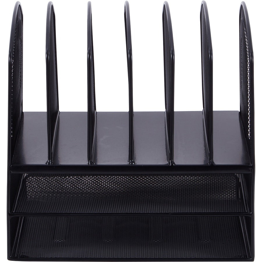 Lorell Mesh Desk Organizer - 8 Compartment(s) - Sturdy - Powder Coated - Black - Steel - 1 Each