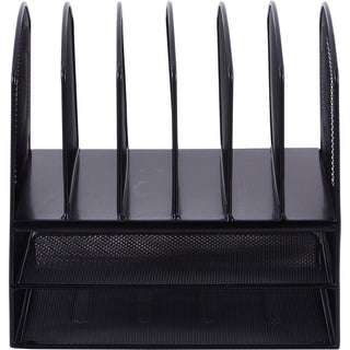Lorell Mesh Desk Organizer - 8 Compartment(s) - Sturdy - Powder Coated - Black - Steel - 1 Each
