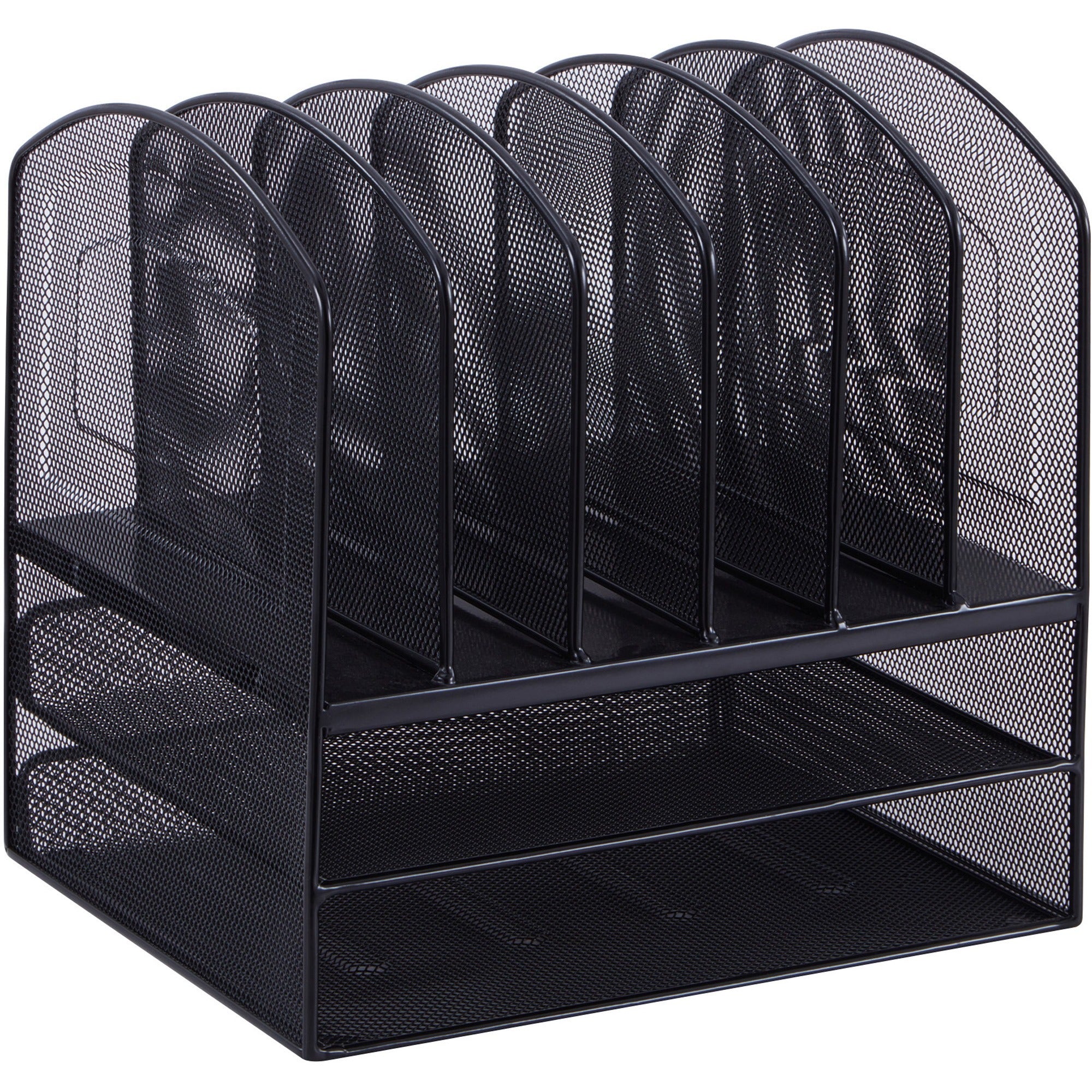 Lorell Mesh Desk Organizer - 8 Compartment(s) - Sturdy - Powder Coated - Black - Steel - 1 Each - 