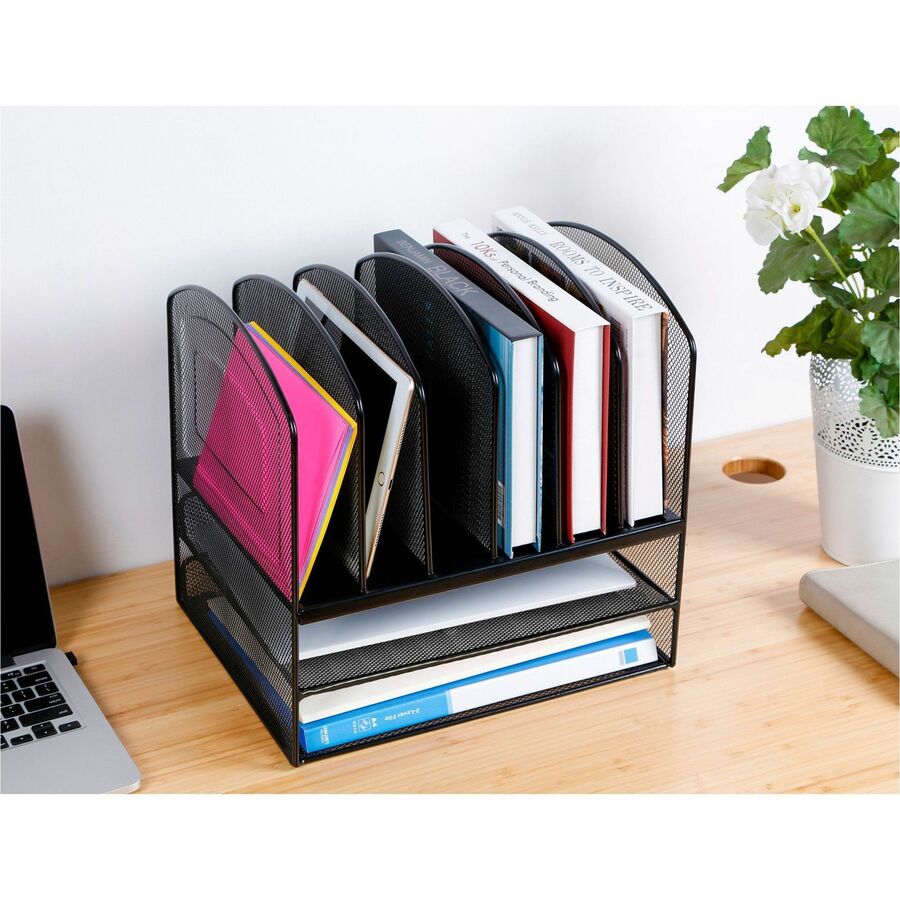Lorell Mesh Desk Organizer - 8 Compartment(s) - Sturdy - Powder Coated - Black - Steel - 1 Each