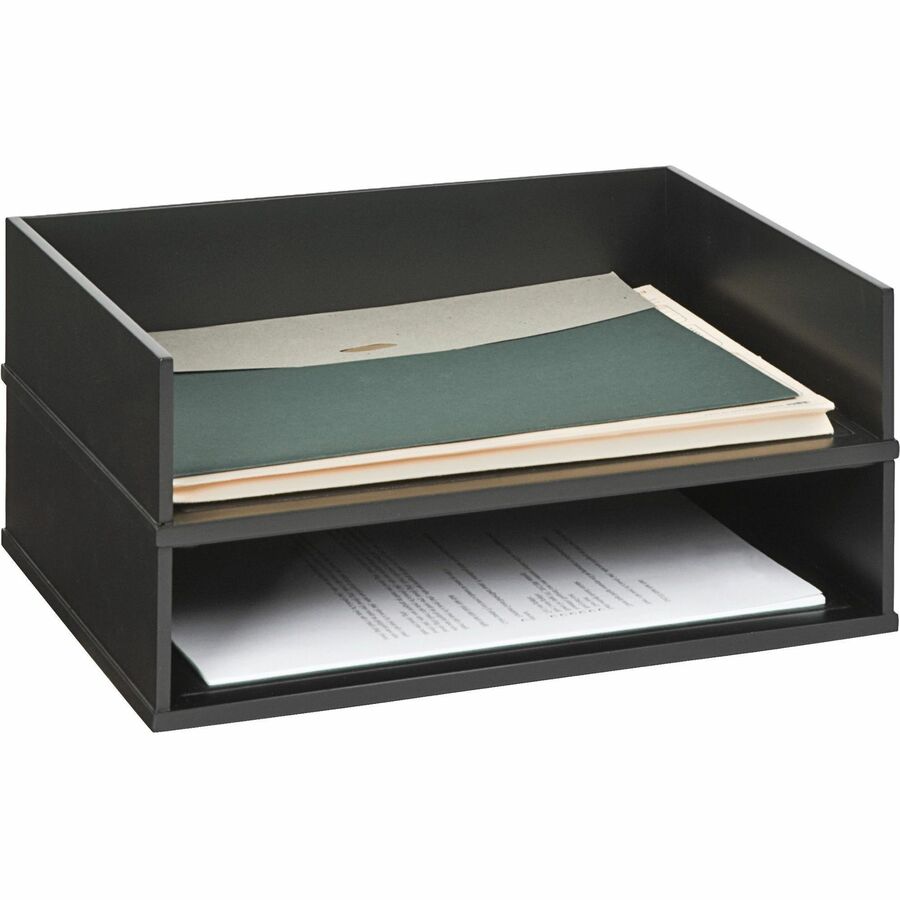Victor 1154-5 Midnight Black Stacking Letter Tray - Desktop - Black - Wood, Faux Leather - 1Each