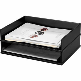 Victor 1154-5 Midnight Black Stacking Letter Tray - Desktop - Black - Wood, Faux Leather - 1Each - 