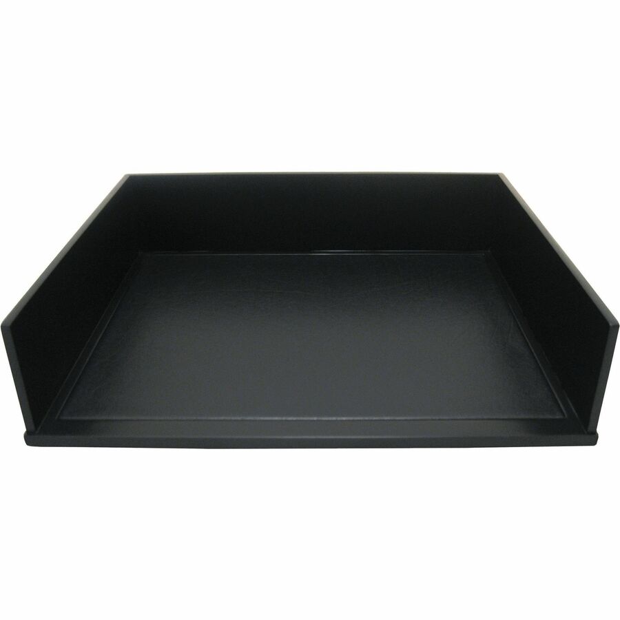 Victor 1154-5 Midnight Black Stacking Letter Tray - Desktop - Black - Wood, Faux Leather - 1Each
