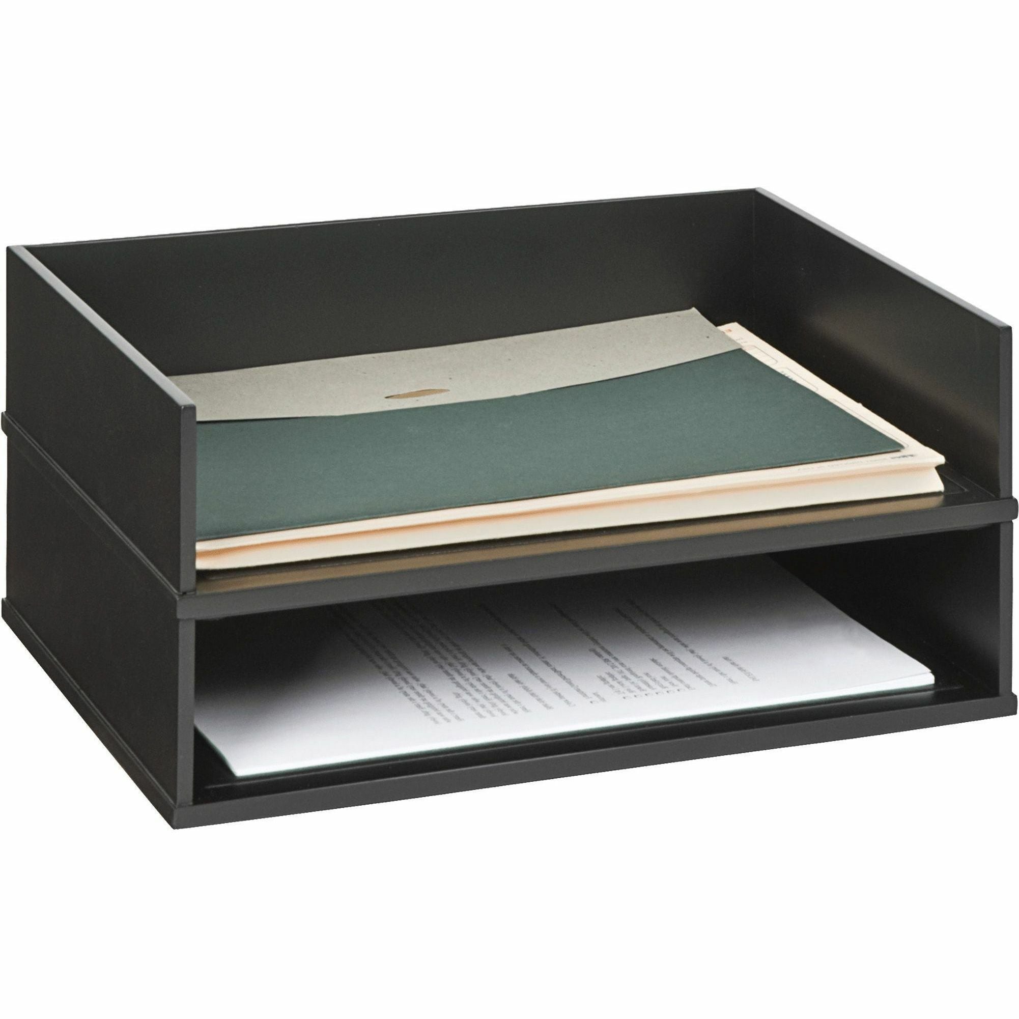 Victor 1154-5 Midnight Black Stacking Letter Tray - Desktop - Black - Wood, Faux Leather - 1Each - 