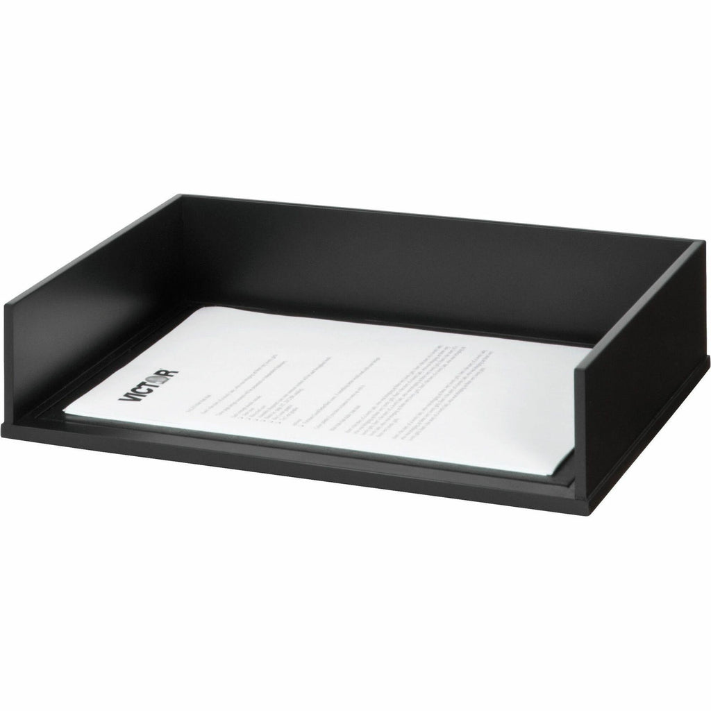 Victor 1154-5 Midnight Black Stacking Letter Tray - Desktop - Black - Wood, Faux Leather - 1Each - 