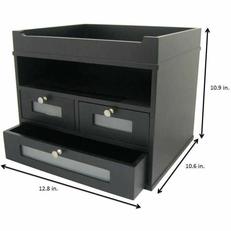 Midnight Black Collection Tidy Tower, 5 Compartments, 3 Drawers, 12.8 x 10.6 x 10.9, Black, Ships in 1-3 Business Days