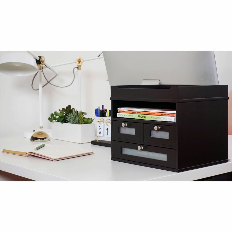 Midnight Black Collection Tidy Tower, 5 Compartments, 3 Drawers, 12.8 x 10.6 x 10.9, Black, Ships in 1-3 Business Days