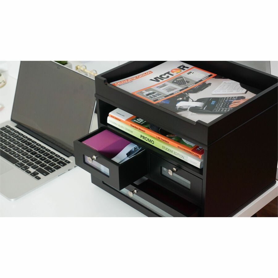 Midnight Black Collection Tidy Tower, 5 Compartments, 3 Drawers, 12.8 x 10.6 x 10.9, Black, Ships in 1-3 Business Days
