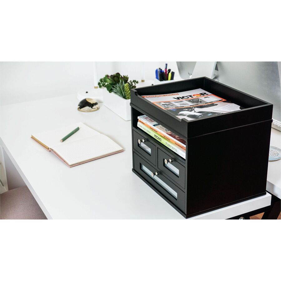 Midnight Black Collection Tidy Tower, 5 Compartments, 3 Drawers, 12.8 x 10.6 x 10.9, Black, Ships in 1-3 Business Days
