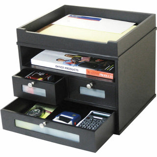 Midnight Black Collection Tidy Tower, 5 Compartments, 3 Drawers, 12.8 x 10.6 x 10.9, Black, Ships in 1-3 Business Days