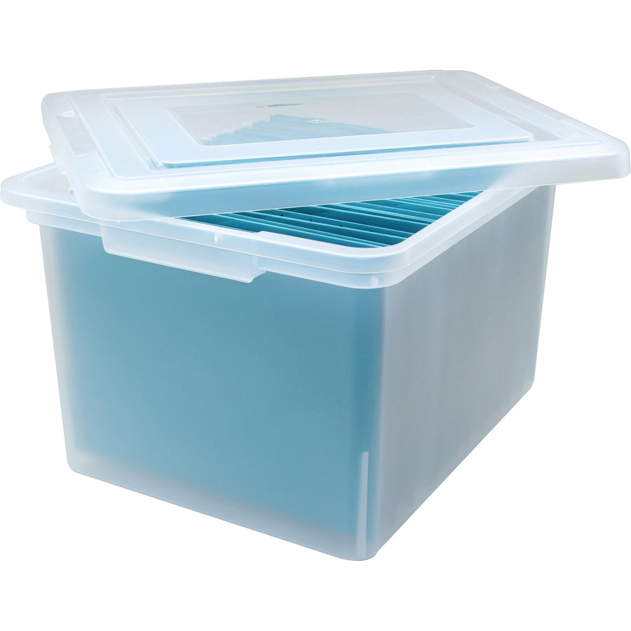Lorell Stacking File Box - External Dimensions: 14.2" Width x 18" Depth x 10.8"Height - Media Size Supported: Letter, Legal - Interlocking Closure - Stackable - Plastic - Clear - For File - 1 Each - 