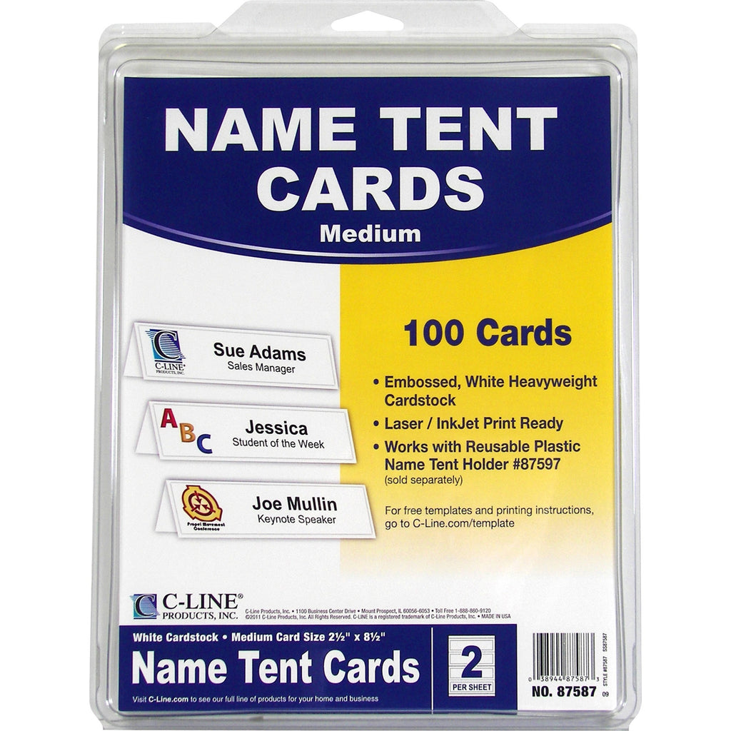 C-Line Embossed Cardstock Name Tents - Letter - 8 1/2" x 11" - 100 / Box - White