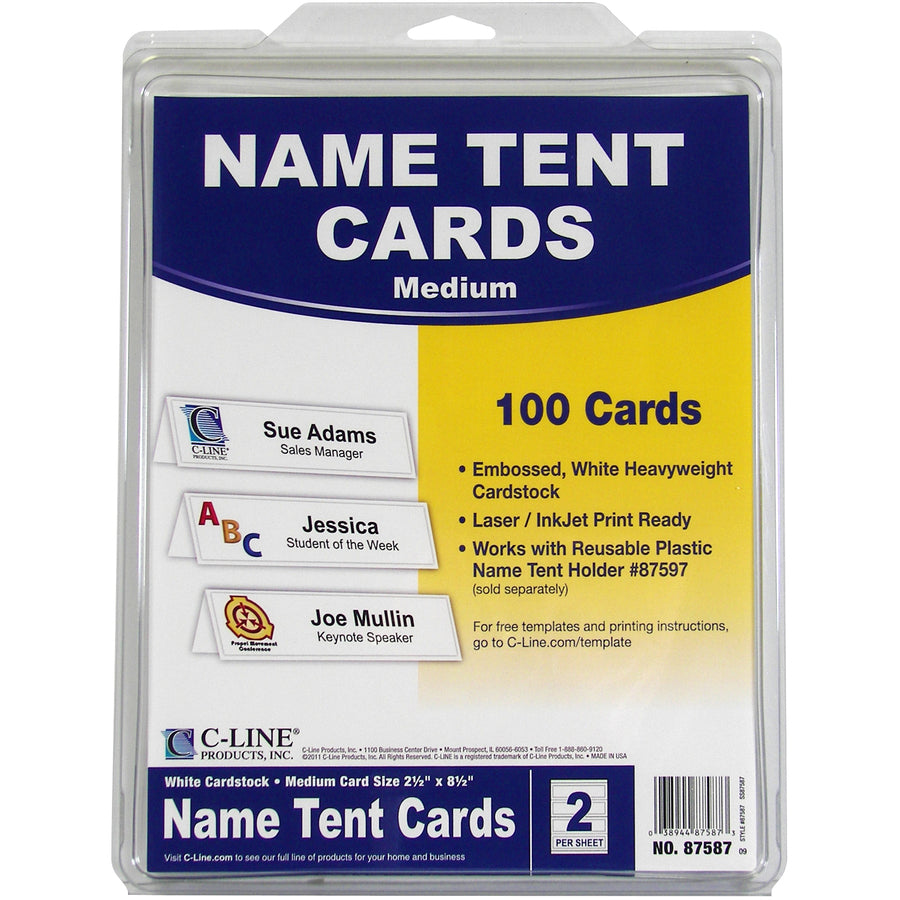 C-Line Embossed Cardstock Name Tents - Letter - 8 1/2" x 11" - 100 / Box - White