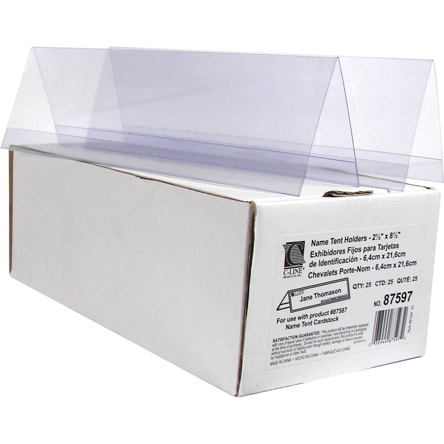 C-Line Heavyweight Rigid Plastic Name Tent Holder - Medium Size, 2-1/2 x 8-1/2, 25/BX, 87597