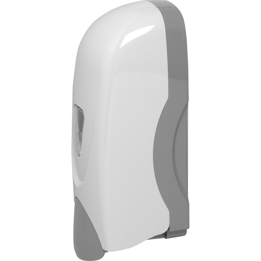 Genuine Joe 1000ml Liquid Soap Dispenser - Manual - 1.06 quart Capacity - Refillable, Site Window, Durable - Gray, White - 1Each