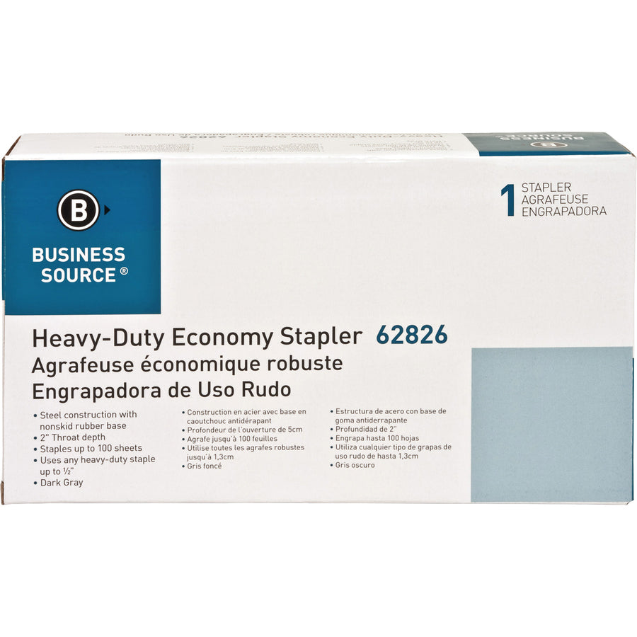 Business Source Economy Heavy-duty Stapler - 100 Sheets Capacity - 1/2" Staple Size - 1 Each - Black, Putty - 