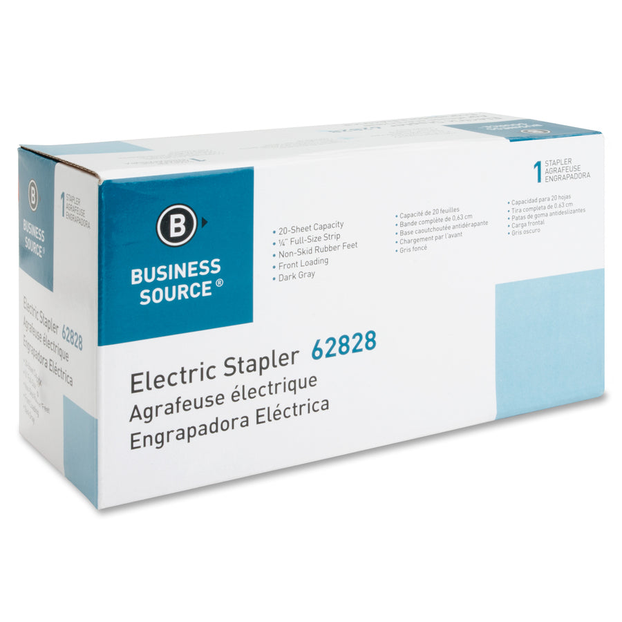 Business Source Electric Stapler - 20 of 20lb Paper Sheets Capacity - 210 Staple Capacity - Full Strip - 1/4" Staple Size - 1 Each - Black, Putty - 