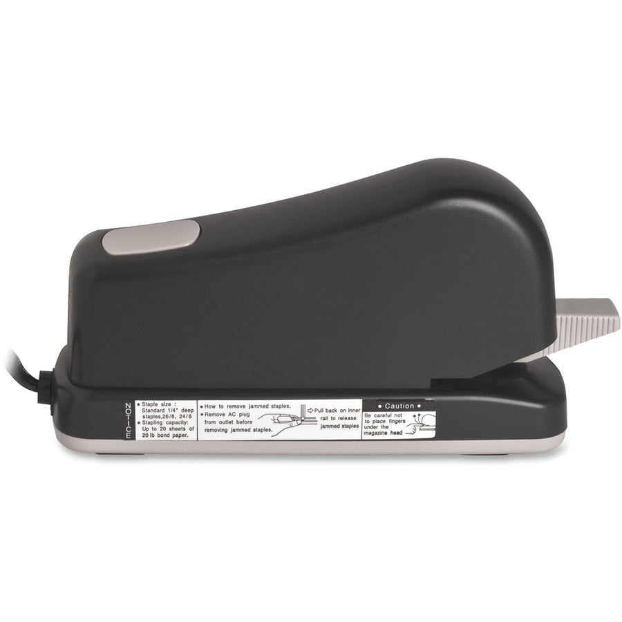 Business Source Electric Stapler - 20 of 20lb Paper Sheets Capacity - 210 Staple Capacity - Full Strip - 1/4" Staple Size - 1 Each - Black, Putty