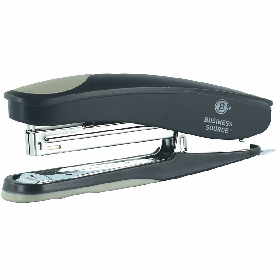 Business Source Dual Shot Full-strip Stapler - 20 of 20lb Paper Sheets Capacity - 210 Staple Capacity - Full Strip - 1/4" Staple Size - 1 Each - Black