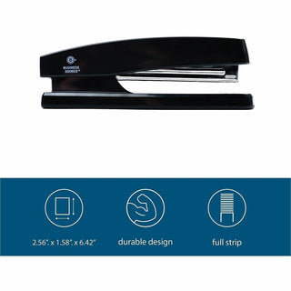 Business Source Full-strip Plastic Desktop Stapler - 20 of 20lb Paper Sheets Capacity - 210 Staple Capacity - Full Strip - 1/4" Staple Size - 1 Each - Black