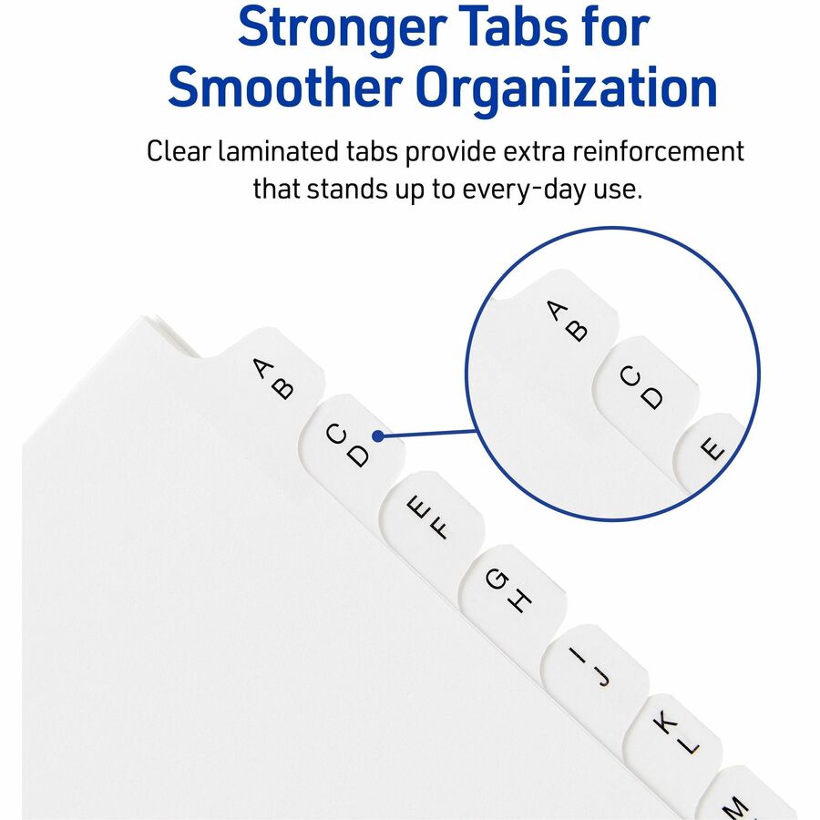 Preprinted Tab Dividers, 12-Tab, A to Z, 8.5 x 5.5, White, 1 Set