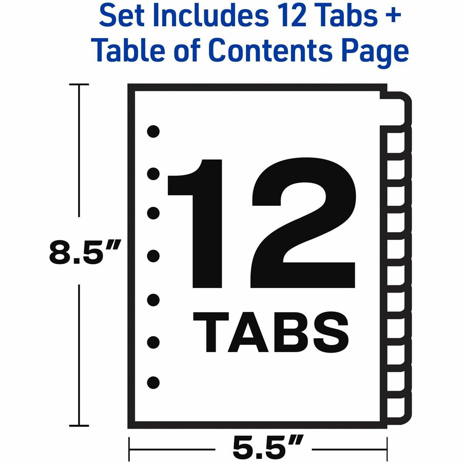 Preprinted Tab Dividers, 12-Tab, A to Z, 8.5 x 5.5, White, 1 Set