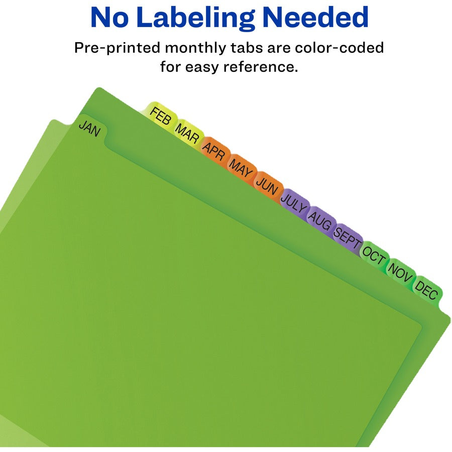 Durable Preprinted Plastic Tab Dividers, 12-Tab, Jan. to Dec., 11 x 8.5, Assorted, 1 Set