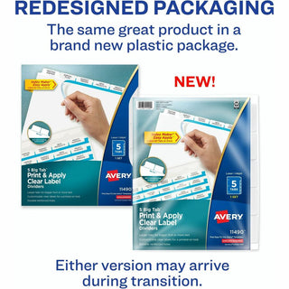 Print and Apply Index Maker Clear Label Dividers, Big Tab, 5-Tab, White Tabs, 11 x 8.5, White, 1 Set