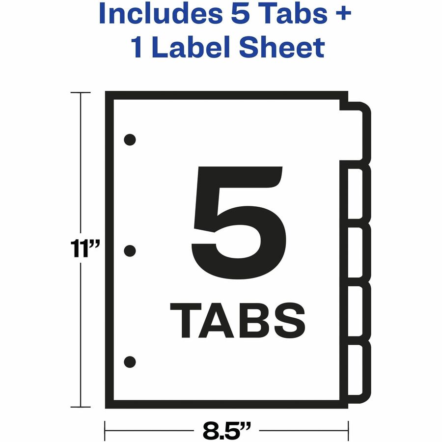 Print and Apply Index Maker Clear Label Dividers, Big Tab, 5-Tab, White Tabs, 11 x 8.5, White, 1 Set