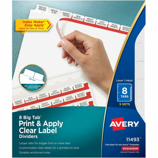 Print and Apply Index Maker Clear Label Dividers, Big Tab, 8-Tab, 11 x 8.5, White, 5 Sets